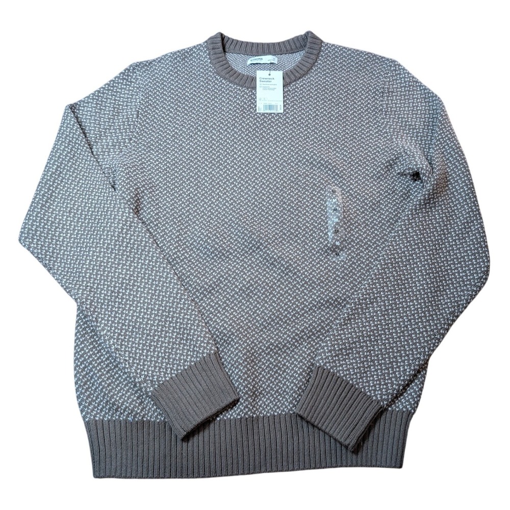 Sonoma Goods For Life Mens Crewneck Sweater Brown Birds Eye Knit Size M NWT